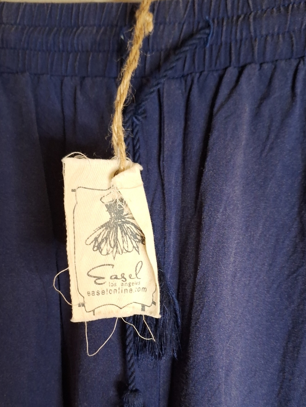 easel Navy Wide-Leg Patchwork Palazzo Pants with Multicolor Hem - 1X - Picture 3 of 3